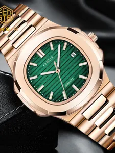 Men's Business Watch Series, Square Design, Butterfly Buckle, Luminous Hands, Calendar Display, Fashion Accessory, All Seasons Wear, Business Fashion Watches, Quartz Watch