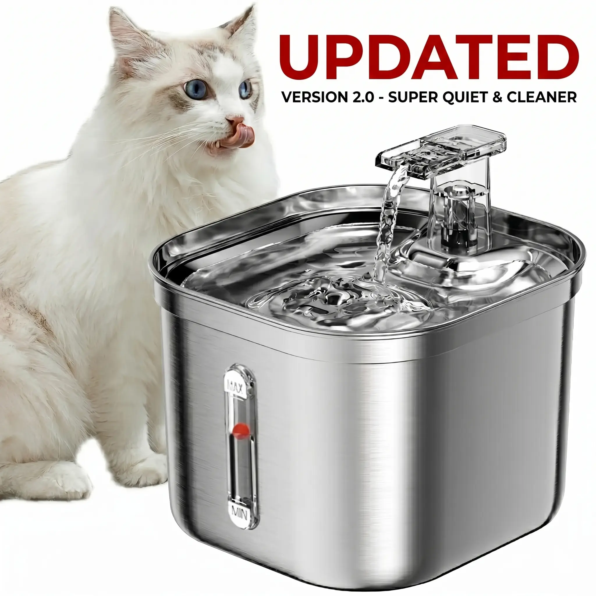 Cat Water Fountain, Stainless Steel Pet Water Fountain for Cats Inside, 3 Filters&Ultra-Quiet Pump, 2.2L/73oz Automatic Dog Dispenser Water Bowl, Indoor Water Dispenser for Cats, Small Dog sand Pets , Quiet Circulating Pet Fountain