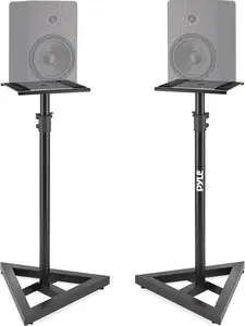 Speaker Stands Pair with Adjustable Height, Metal Triangle Base, 9" Platform - Universal Speakers Floor Stand for Home Theater & Studio Use