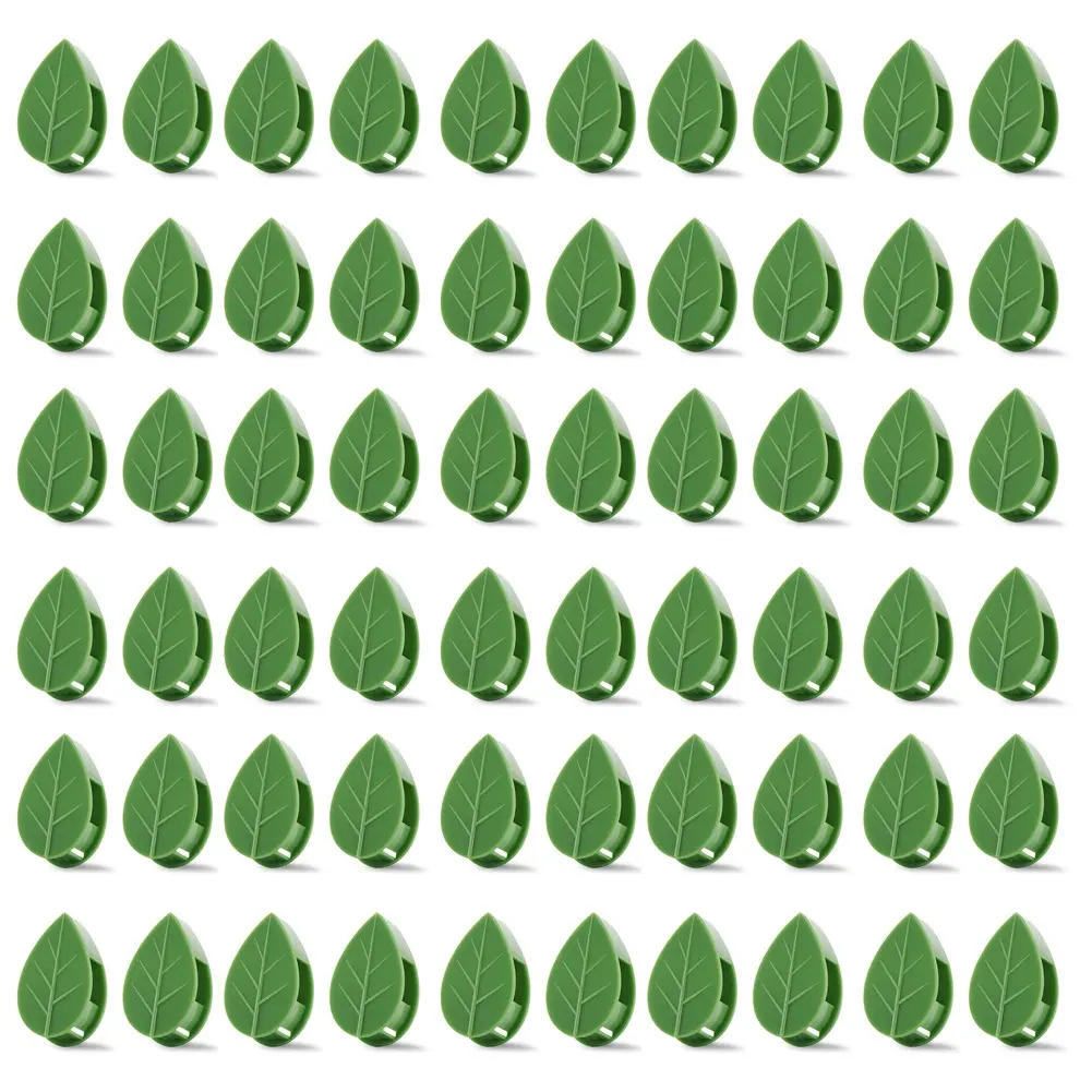 Plant Support Clips - 60 Pack Green Leaf-Shaped Plastic Wall Fixtures, Self-Adhesive Vine Holders for Indoor Plants and Cable Management, Supports Vines