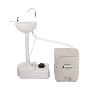 Outdoor Portable Sink and Toilet Combo, 5 Gallon Hand Washing Station & 5.3 gallon Flushing Toilet, Detachable Wastewater Recycled Perfect for Outdoor Camping RV Travel Boat