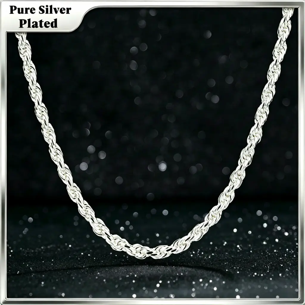 Holylegend Pure Silver Plated Rope Chain ,10X Thicker Silver Coating with Nano Anti-Tarnish Layer, Hypoallergenic Flexible Soft Link Jewelry