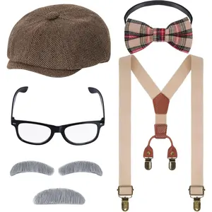 F-CPA15  Kids Old Man Costume 100 Day of School Grandpa Costume for Boys 1920s Old Man Outfit Halloween Costume Dress Up