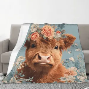 Cozy Cute Cow Print Flannel Blanket - Soft and lightweight, suitable for bed, travel, living room, office, sofa, chair - Four Seasons Comfort