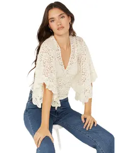 Shyanne Women's Wrap Front Long Sleeve Lace Top - Swsp25k27-Iv