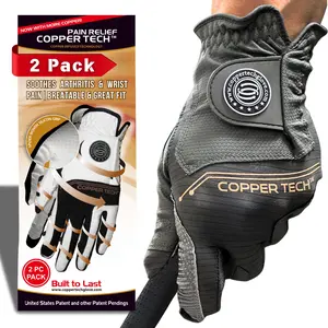 Copper Tech Men's Golf Gloves (2 Pack) - Optimal Joint Support & Comfort With Copper Compression Feature - Breathable & Tacky - Crafted With Fine AAA Leather