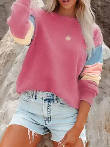New Women's Gradient Fleece Patchwork Sweatshirt, Elegant Fashion Versatile Street Style, Perfect for Casual Wear, Womenswear Tops Streetwear