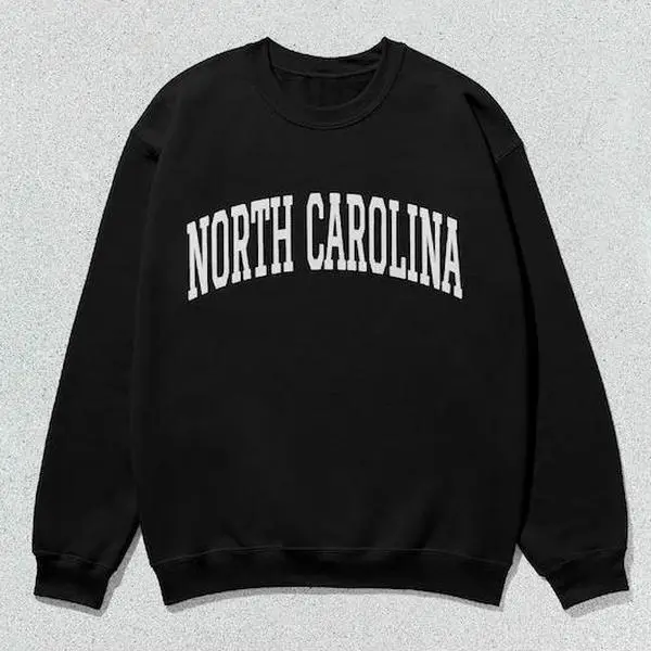 Casual North Carolina Pullover Sweatshirt, Unisex Collegiate Style Graphic Print Long Sleeve Crewneck, Crewneck Sweatshirt, Tops, Slogan, Clothes, Menswear, Round Neck, All Seasons