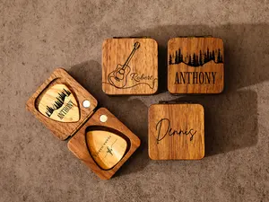 Personalized Wooden Guitar Picks with Case, Custom Guitar Pick Holder, Plectrum Box Guitar Player Gift, Father's Day, Gifts for Christmas, Gift for Guitarist, Musician Gift, Carved Wood Guitar Pick Case, Personalized Wooden Guitar Pick, Birthday Gift