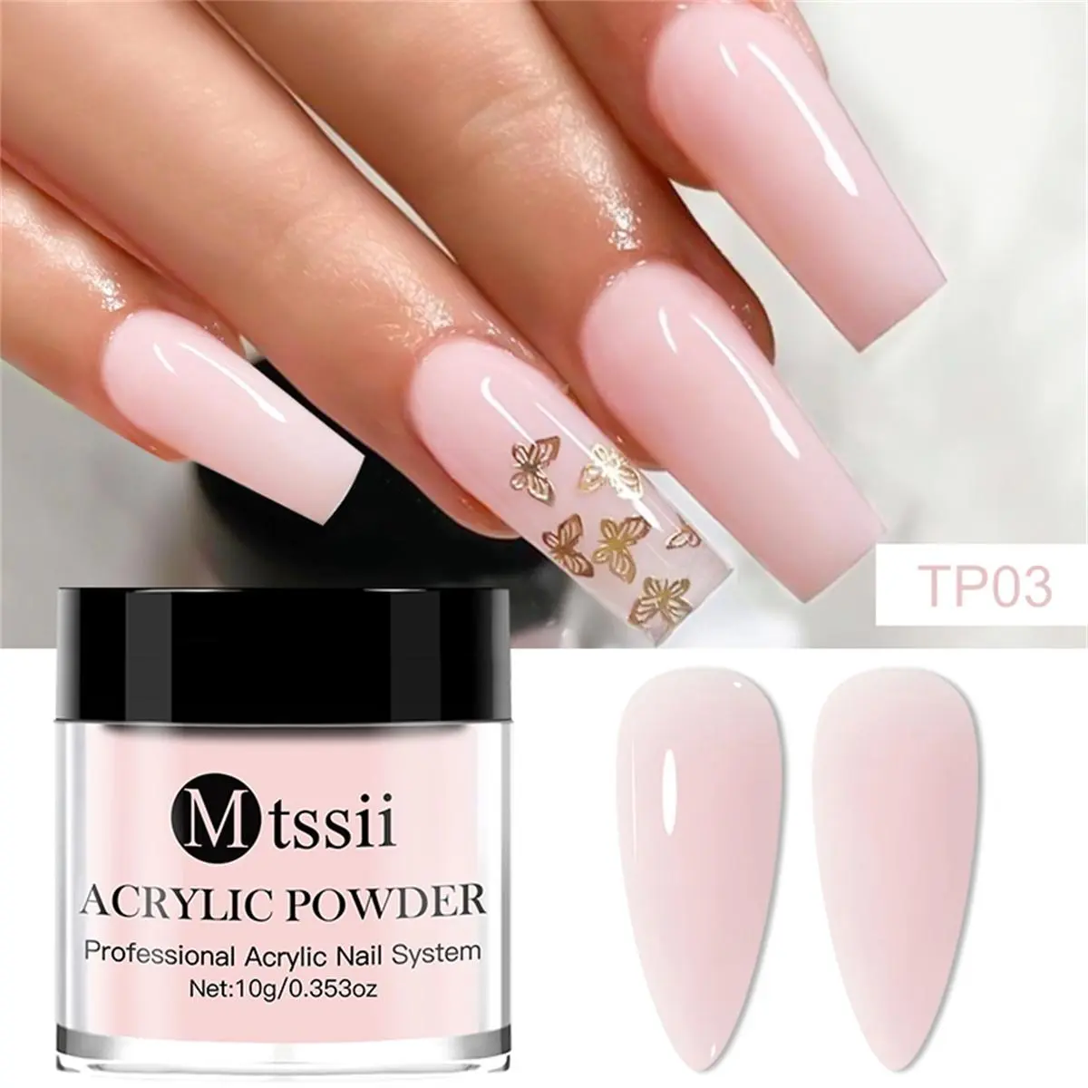 Mtssii 10g Acrylic Powder Clear Nude White Pink Acrylic Nail Professional Polymer for French Nail Extension No Need Lamp Cure