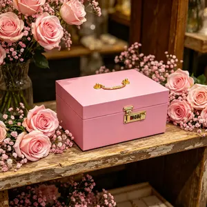 Premium Square Solid Wooden Makeup Box Organizer - Multifunctional Organizer with Flip-Top, Password Lock, Gold Accents, Divided Compartments, Brush Storage, Trendy Design, Multi-Color Options, Ideal Home Organization Gift