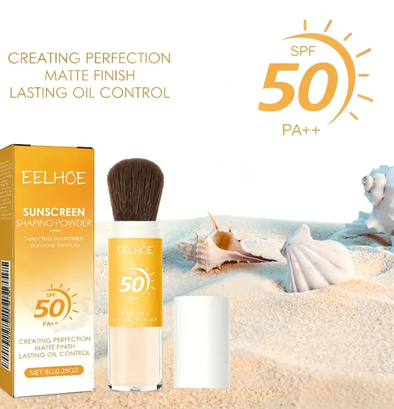 EELHOE Sunscreen Setting SPF 50 PA++ with Titanium, Oil-Control & Flawless Matte Finish for Oily Skin, Gentle & Compact with Brush for any Look, 8g