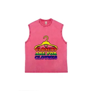 "Closets Are For Clothes" Pride Sleeveless Tank Top | Pink Vintage Washed LGBTQ+ Graphic Muscle Shirt | Soft Cotton Coming Out Pride Tee | Casual Streetwear | Perfect Gift for Pride Month & Allies