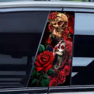 Gothic Skull Rose Car B-Pillar Stickers, Waterproof UV-Resistant Scratch-Proof Vinyl Decals, Easy Apply & Remove for Cars Trucks Suvs, Graphic Decal