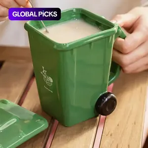 Creative Trash Can Design, 1 Count Ceramic Drinking Cup with Lid & Spoon, Funny Coffee Mug, Drinkware for Home Office Use, Gift for Friend, Tumbler