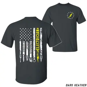 Electrician T-Shirt – Husband Daddy Protector American Flag Tee for Men, Lineman & Electric Worker Apparel, Blue Collar Gift Idea, Patriotic Tools Graphic Shirt, Unisex Fit