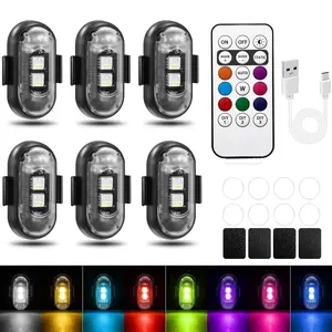Wireless RGB Led Strobe Light USB Charing Waterproof Remote Control Motorcycle Flash Light Warning Lights for Bike Car Multifunctional