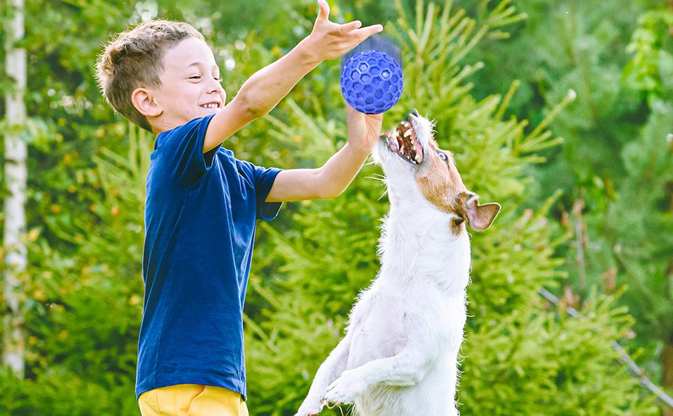 Indestructible Squeaky Dog Ball, Relieves Anxiety, Cleans Teeth, Interactive Chew Toy for Aggressive Chewers, Dog Toy for Large Breeds, Outdoor Waterproof