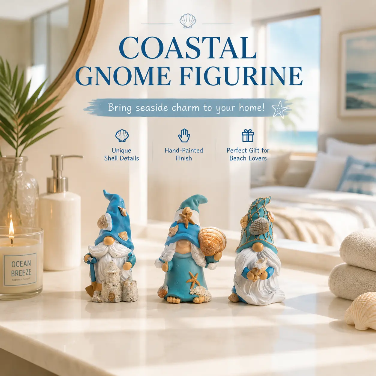 HODAO 2026 Summer Coastal Handmade Artificial Resin Classic Decorative Gnome Figurines - Beach Element Garden Gnome Statue, 4th of July Home Decor Ornament, Sculpture Desk Decor, Decorative Sculptures, Figurines, Statues & Bobbleheads