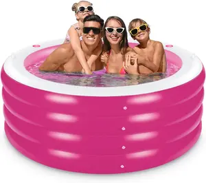 Four-Tier 72" x 27" Inflatable Swimming Pool with Seating & Drink Holder Handles, Summer Family Inflatable Pool for Backyard Garden Water Park, Pink