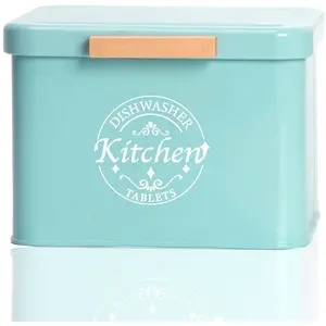 Dishwasher Pod Container with Hinged Lid. Farmhouse Metal Dishwaser Pods Holder for Kitchen Cabinet Organizer. Modern Kitchen Decor and Accessories. Dishwasher Detergent Tablet Storage (Green)