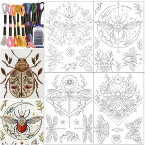 12pcs Insect DIY Self-Adhesive Embroidery Kit, Embroidery Design, Embroidery Set, Water-Soluble Stabilizer, Includes 12 Colors Metal Threads & 16 Embroidery Needles