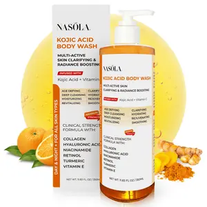 Nasola Kojic Acid Body Wash – Turmeric & Vitamin C Brightening Cleanser, Moisturizing Exfoliating Shower Gel for Women & Men – 11.8 fl oz