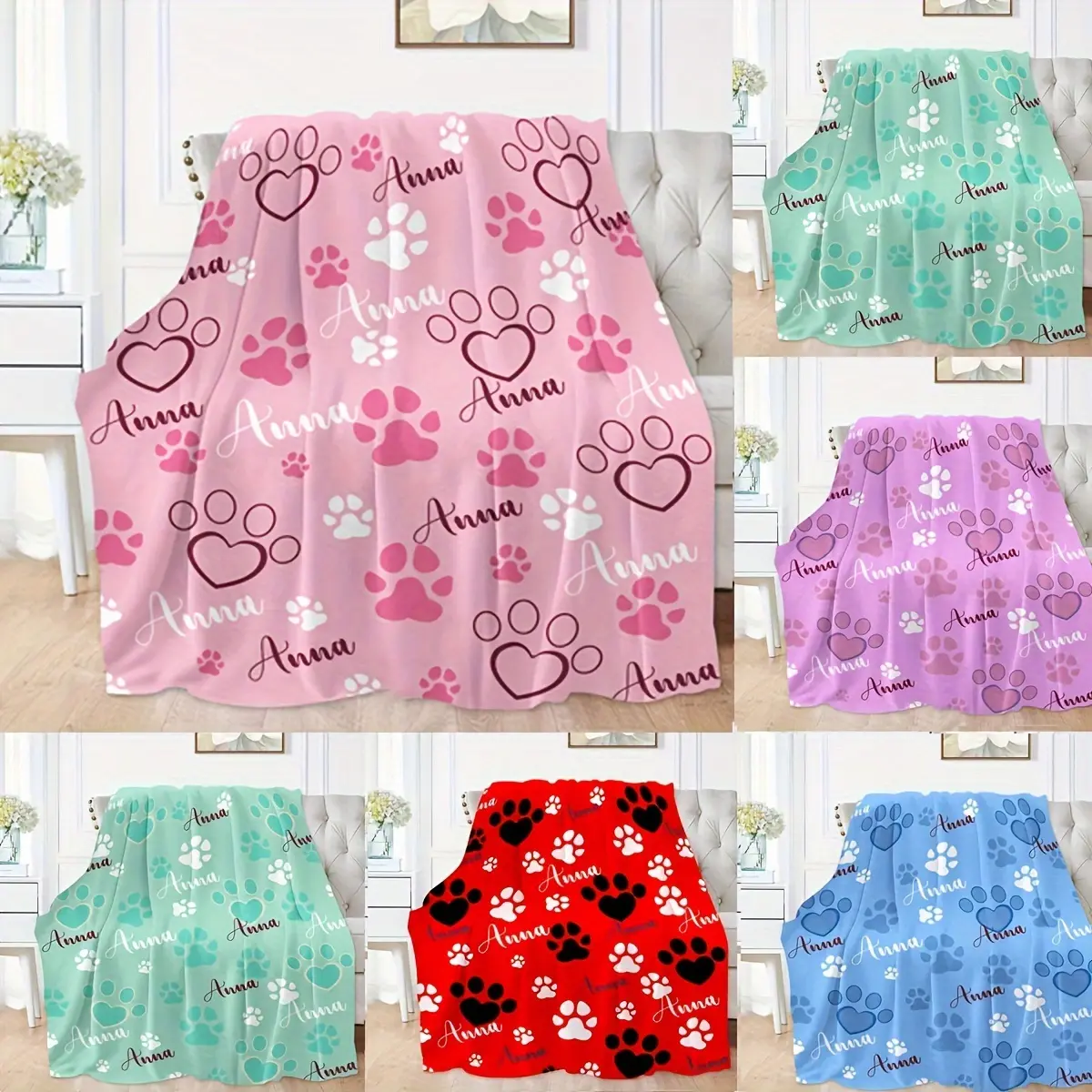 1 Personalized Pet Blanket with Name, Multifunctional Soft and Comfortable Gift Blanket for Dogs and Dog Lovers, Cozy and Warm Blanket for Sofa, Office Bed, and Camping Trips