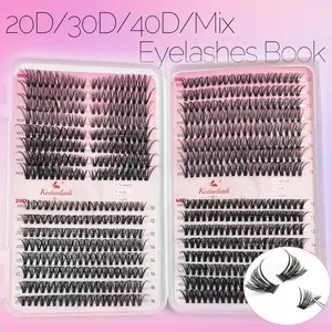 20D/30D/40D Eyelashes Book, 640pcs Fluffy Cluster Mixed Styles, 10-16mm Length, 0.07mm Thickness, D Curl, Synthetic Fiber, DIY Makeup False Lashes Kit