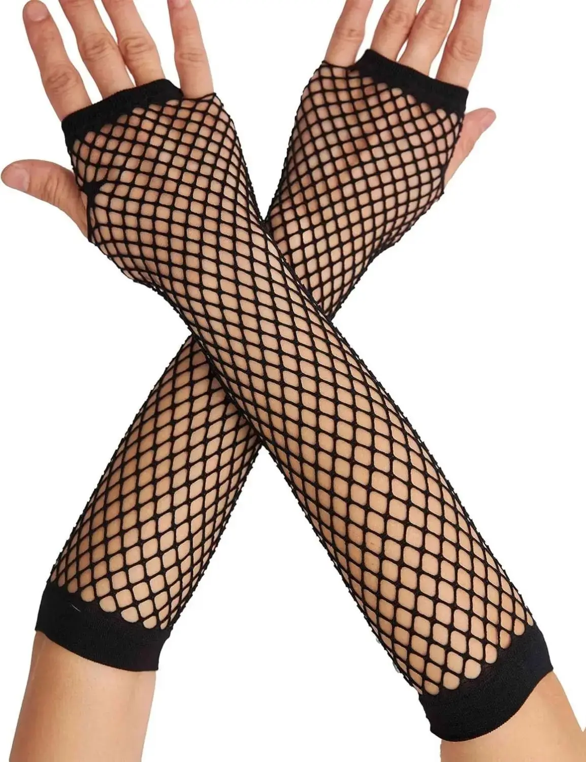 Lone Fishnet Gloves Fingerless For Women Fish Net Arm Sleeve Mesh Emo Goth Punk 80s Scene Accessories Black 85% Polyester