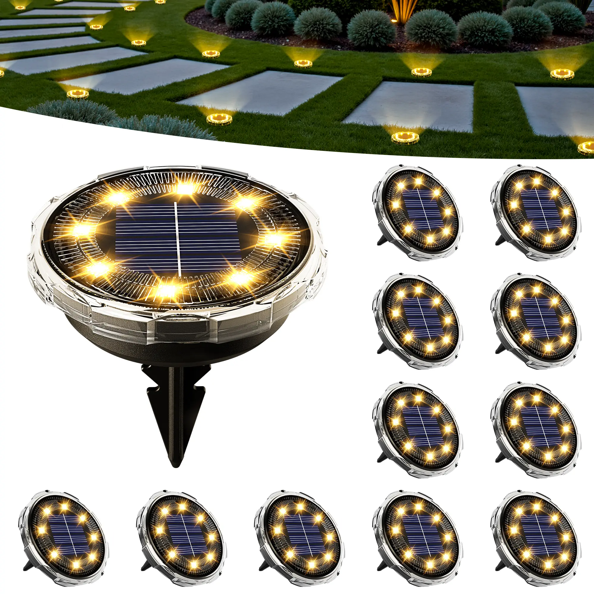 【Summervibes】SOLPEX Solar Ground Lights, Solar Pathway Lights Outdoor Waterproof, Landscape Lighting for Garden, Walkway, Driveway, Yard, Deck, Patio, Swimming Pool