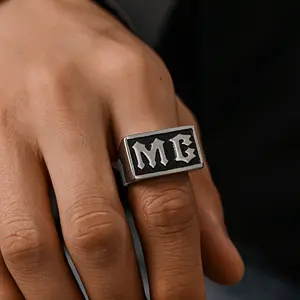 Men's 1-Pc Stainless Steel Biker Ring - Punk Chunky Funky Style, Engraved MC English Letter Stainless Steel Jewelry, Motorcycle Costume Accessory, Funky Rings