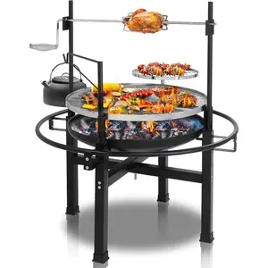 33 Inch Wood Burning Firepit with Swivel Cooking Grate, Outdoor Fire Pit with 2 Grills, Removable Swivel Grill for Backyard Patio Outside Picnic BBQ