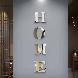 Mirror Wall Sticker, Home Letter Design Wall Decor, Backdrop Decorative Mirror for Living Room Dining Room Entry Door Bedroom Decor, Wall Art Stickers, Ornaments