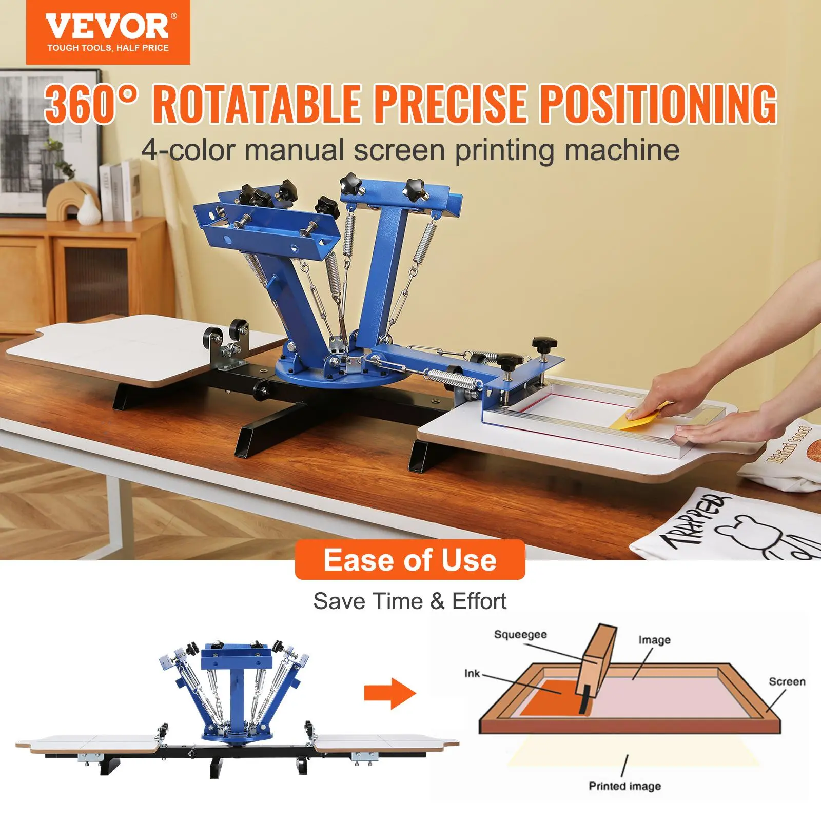 【summerfinds】VEVOR Screen Printing Machine, 4 Color 2 Station, 360° Rotable Silk Screen Printing Press, 21.2 x 17.7in / 54 x 45cm Screen Printing Press, Dual-layer Positioning Pallet for DIY T-shirt Printing