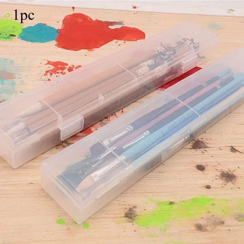 1pc Transparent Plastic Paintbrush Storage Box, Watercolor Brush Case, Artist Organizer, Durable Art Supplies Container, Art Drawing Supplies, Portable Art Supplies
