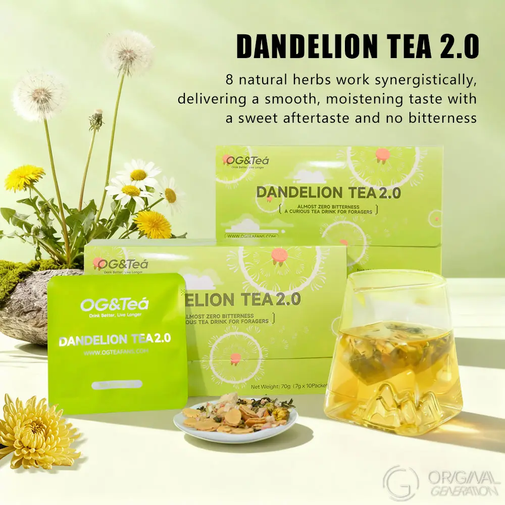 2.0 Liver Detox Tea Dandelion Tea 70g (7g×10packs) Caffeine Free With Siraitia Grosvenorii Seed Dandelion Hawthorn Fig Chrysanthemum Plum Kernels Chiciry Mint