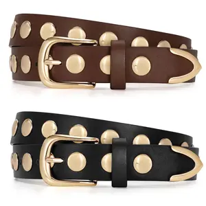 JASGOOD Women Fashion Leather Belt Punk Leather Belt Women Studded Belt for Jeans Pants Dresses