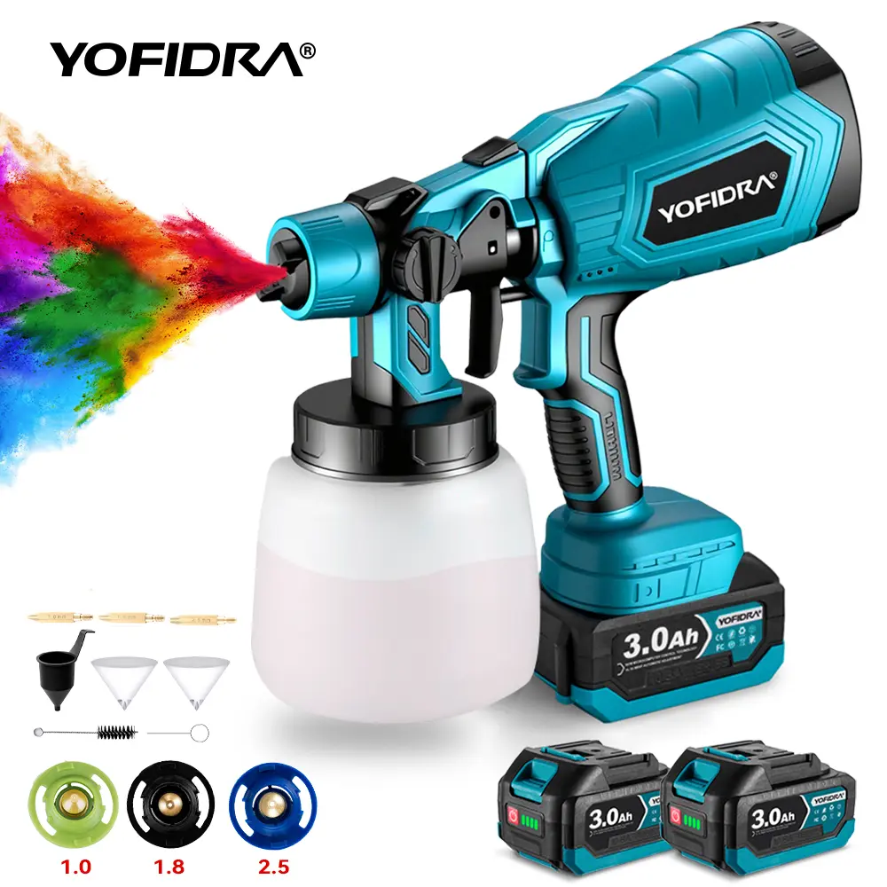 Yofidra_Cordless Paint Sprayer 36000RPM HVLP. High Speed for 588Vf MAX Battery 1000ml High Capacity Container Spray Paint Gun 4 Nozzles and 3 Patterns for Furniture Home House Walls Epoxy Outdoor Painting
