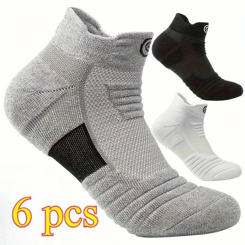 3 pairs of men's towel bottom sports socks - comfortable and breathable for spring, summer, autumn, winter sports socks, anti slip, marathon running, sweat wicking, high elasticity, basketball sports socks, running socks, Athletic socks, Workout Socks