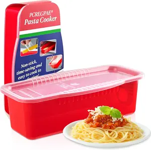 Microwave Pasta Pot with Strainer Lid & Measuring Cup Clip Quickly Cook 1-4 Servings-No Mess, Sticking or Waiting For Boil