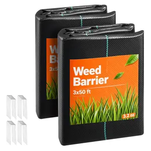 【DealsForYouDays】VEVOR Weed Barrier Fabric Heavy Duty, 2 Packs 3x50FT 3.2oz Weed Blocker Fabric, Woven Landscape Fabrics, Garden Fabrics Weeds Barrier, Weeds Control Ground Cover, Geotextile Webbing, Black
