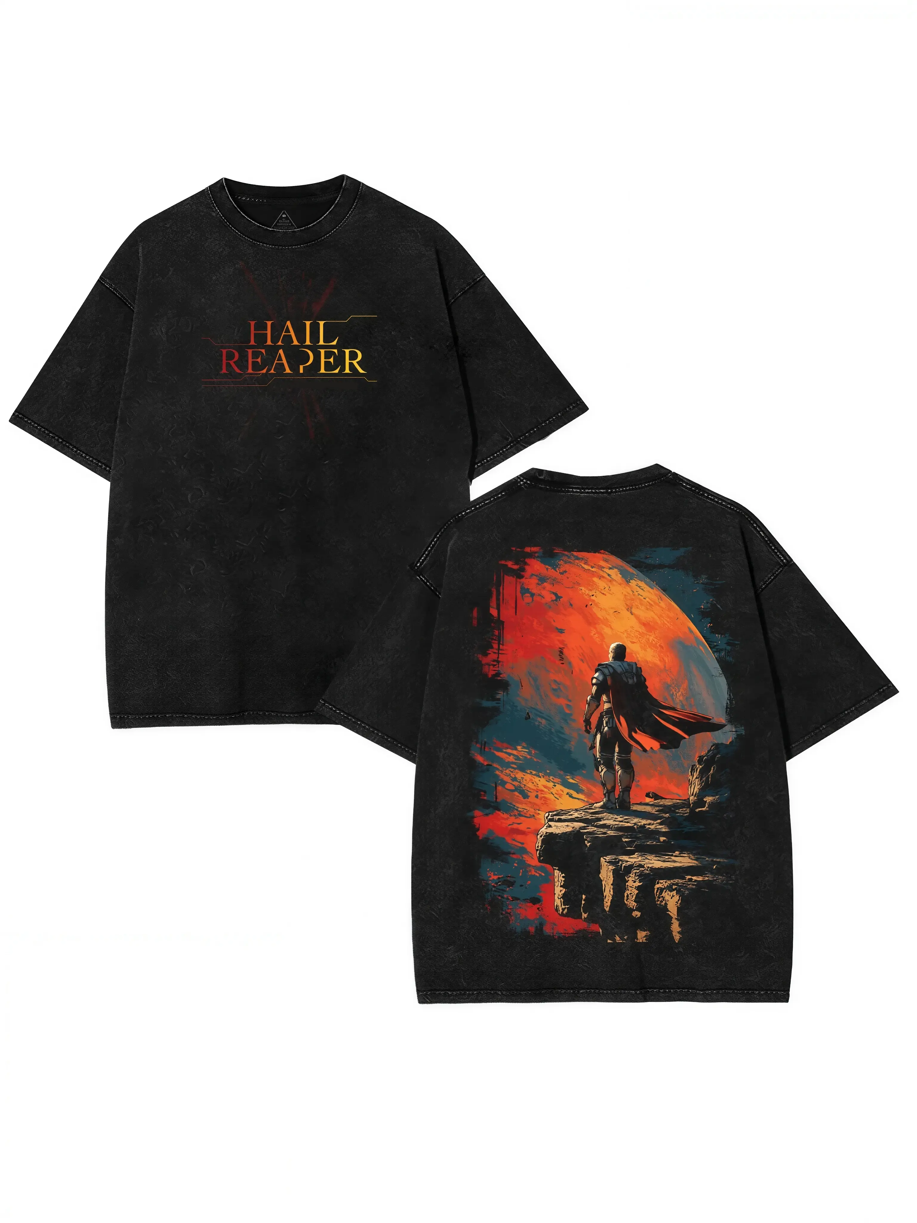 Men's Red Rising Darrow 2 Sided Cotton Crew Neck Fitted Foldable T-shirt - Fantasy Washed Design, Streetwear Casual Top, Brent Rivera Merch, Hip Hop Rapper Concert Apparel, 2 Sided Menswear Top, Graphic