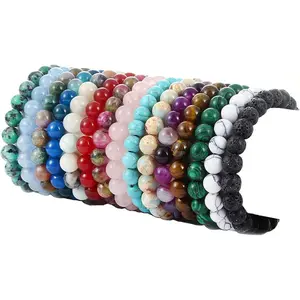 15 Pcs 8mm Healing Stone Beaded Bracelets for Women Men Stones Beaded Bracelets Unisex Adjustable Stretch Bracelets, High Quality Bracelet