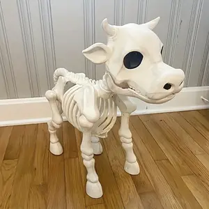 Halloween Cow Skeleton Decor, Plastic Bovine Skeleton Statue for Outdoor Spooky Decorations, Unique Animal Bones Prop for Halloween