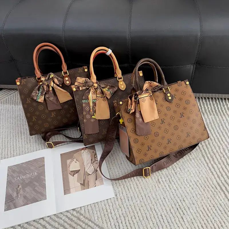 Large Capacity Tote Handbag with Decorative Silk Scarf, Women Top Handle Work Shoulder Bag, Detachable Strap Crossbody Commuter Purse