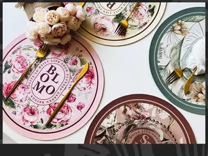 Floral Placemats Set of 4 Vintage Rose Design Elegant Easy to Clean French Countryside Charm Non-Slip Backing Wipeable Material