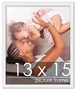 13x15 White Wood Picture Frame - UV Acrylic, Foam Board Backing, Hanging Hardware