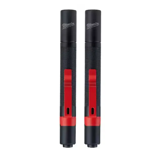 Milwaukee 2105P 100 Lumens Aluminium LED Torch Pen Light with Clip, Alkaline Batteries, 30 m Beam Distance (2-Pack) for Home Improvement, Outdoor Lighting