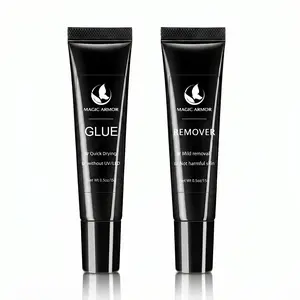 MAGIC ARMOR 15g Semi Solid Nail Glue with 15g Remover for Press On Nails Tips Gel Nail Glue No Need for UV Lamp Quick Drying a Long Lasting Fake Acrylic Nail Soft Gel Falsenail